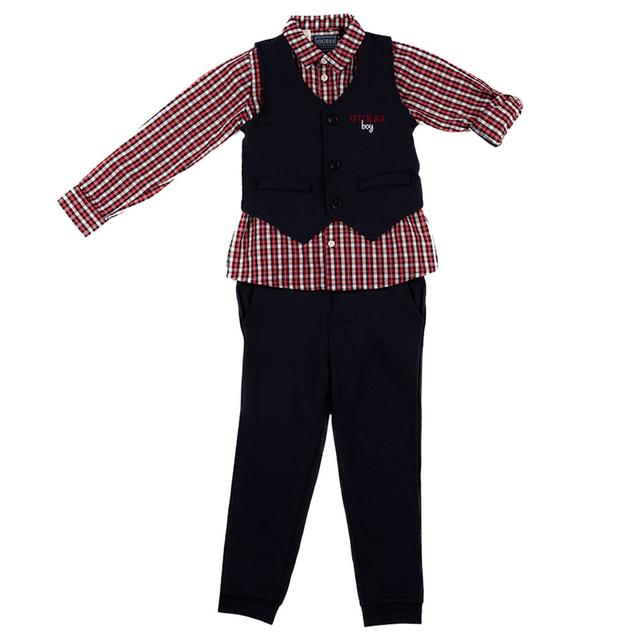 Guess - 3pc-Set - Boys Checks Shirt, Vest & Pants - Smart Blue