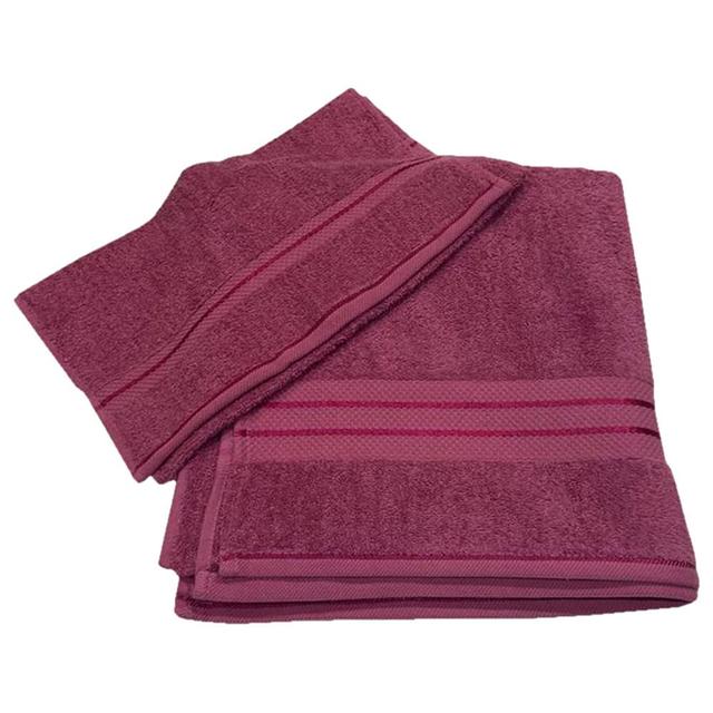 BYFT - Bath And Hand Cotton Towel - 2pcs - Dark Pink