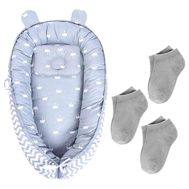 Star Babies - Lounger Sleeping Bed With Kids Socks 3pcs - Grey Stripe