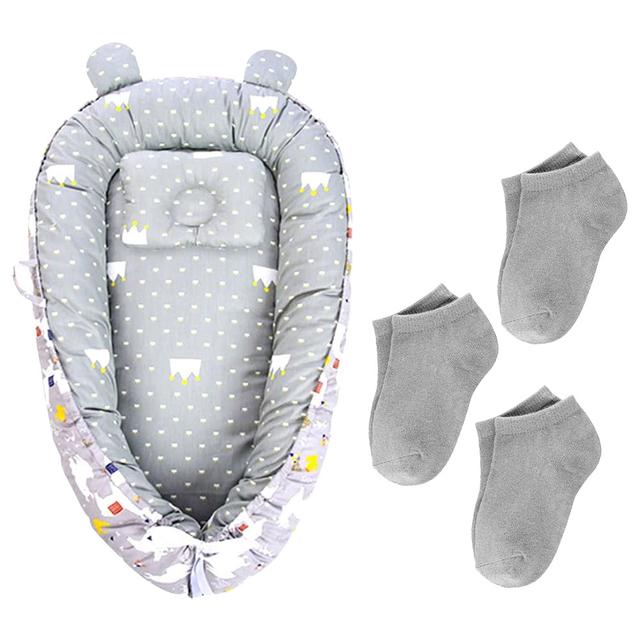 Star Babies - Lounger Sleeping Bed With Kids Socks 3pcs - Grey Print