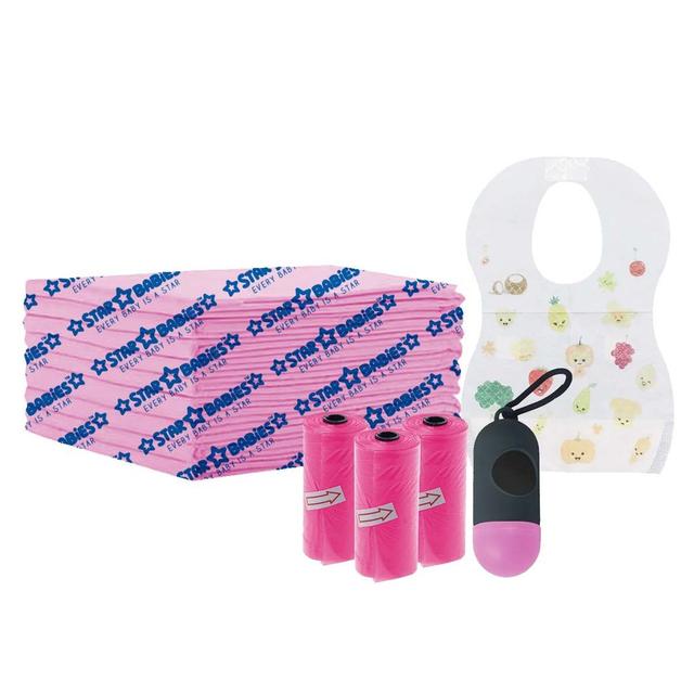 Star Babies - Changing Mat 10pcs Scented Bag w/ Dispenser 45pcs & Bibs 10pcs - Pink