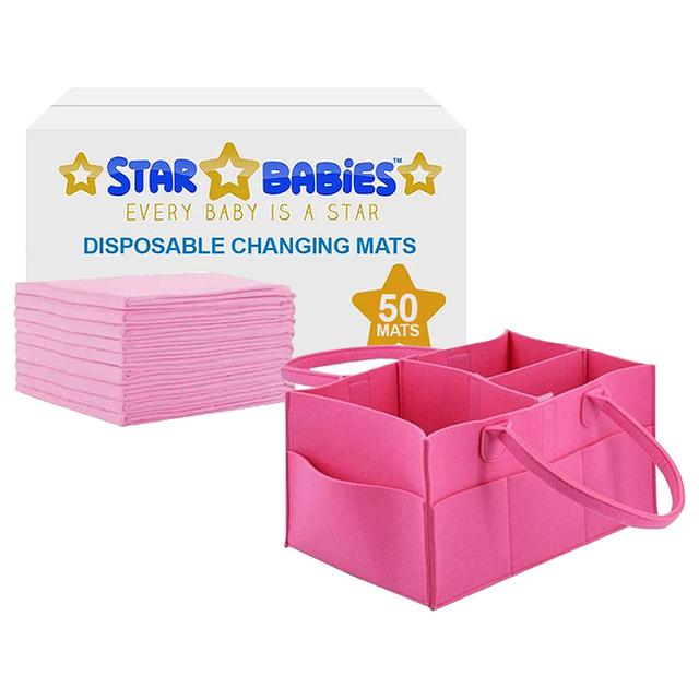 Star Babies - Regular Diaper Caddy Organizer w/ Disposable Changing Mat 50pcs - Pink