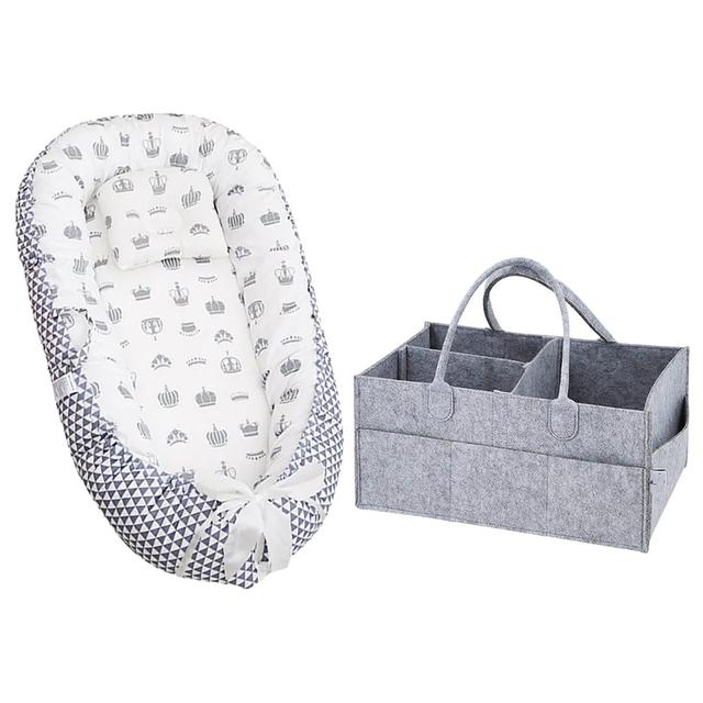 Star Babies - Baby Bed Sleeping Pod - Black w/ Caddy Diaper Organizer - Grey