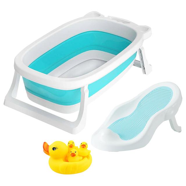 Star Babies - Foldable Bathtub w/ Recline & Rinse Bather & Rubber Duck 4pcs - Blue