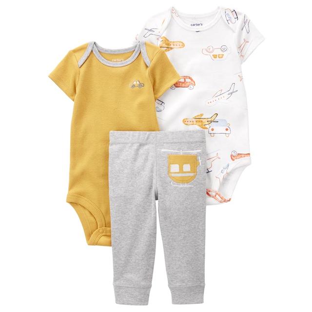 Carters - 3pc-Set - Helicopter Little Character Bodysuit And Pants - Grey/Yellow