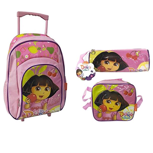 Dora The Explorer - School Trolley Bag - 16-Inch, Lunch Bag And Pencil Bag Set