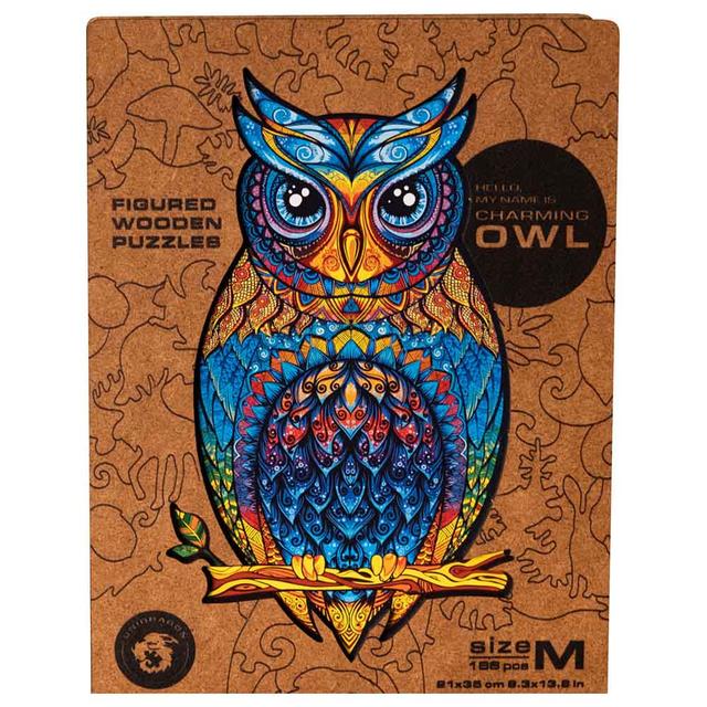 Unidragon - Figured Wooden Puzzle Kit - Charming Owl - Medium - 186pcs