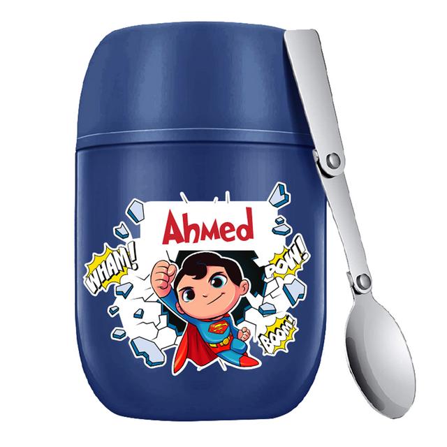 Essmak - Personalized Superman 3 Food Thermos With Spoon - Blue - 475 ml