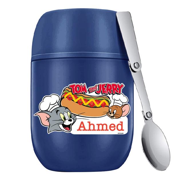 Essmak - Personalized Tom And Jerry 2 Food Thermos With Spoon - Blue - 475 ml