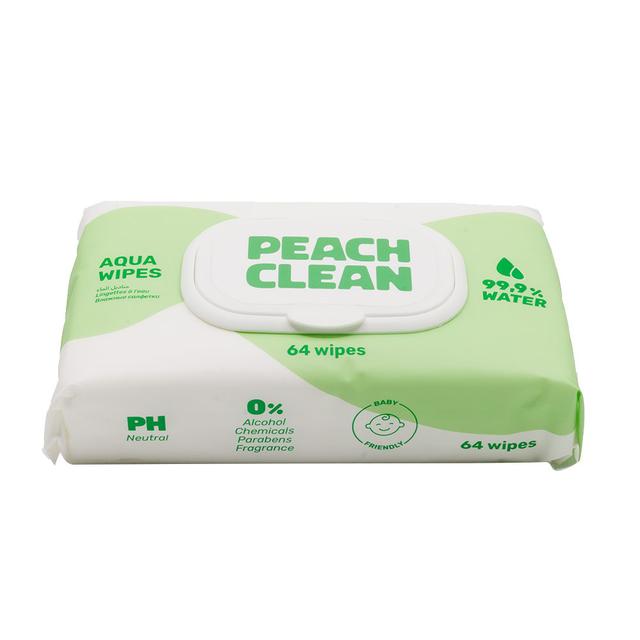 Peach Clean - Aqua Wipes - 64 Wipes