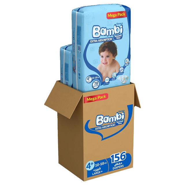 Sanita Bambi - Baby Diapers - Size 4+ - 10-18kg - Large+ - Pack of 156