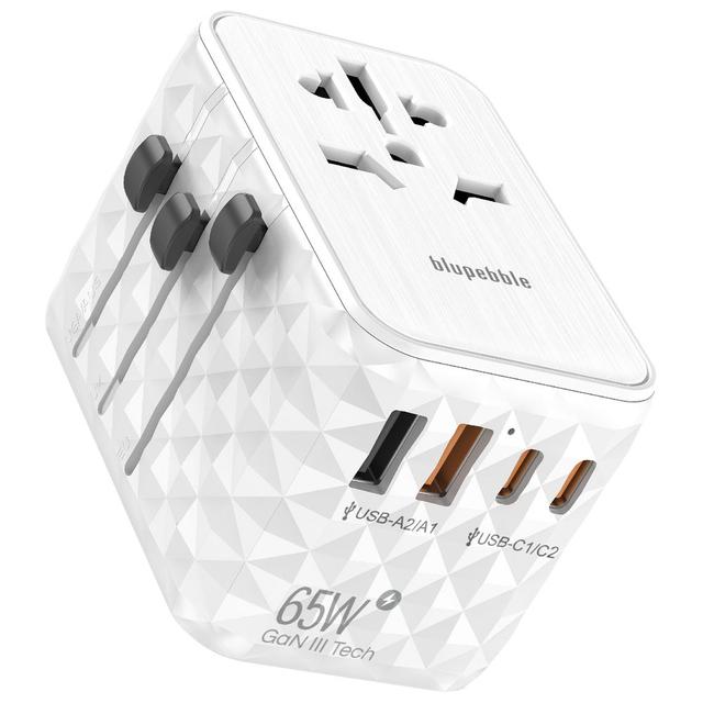 Blupebble - Passport 2.1 World Travel Adapter w/ 2 USB-C & 2 USB-A Ports - White