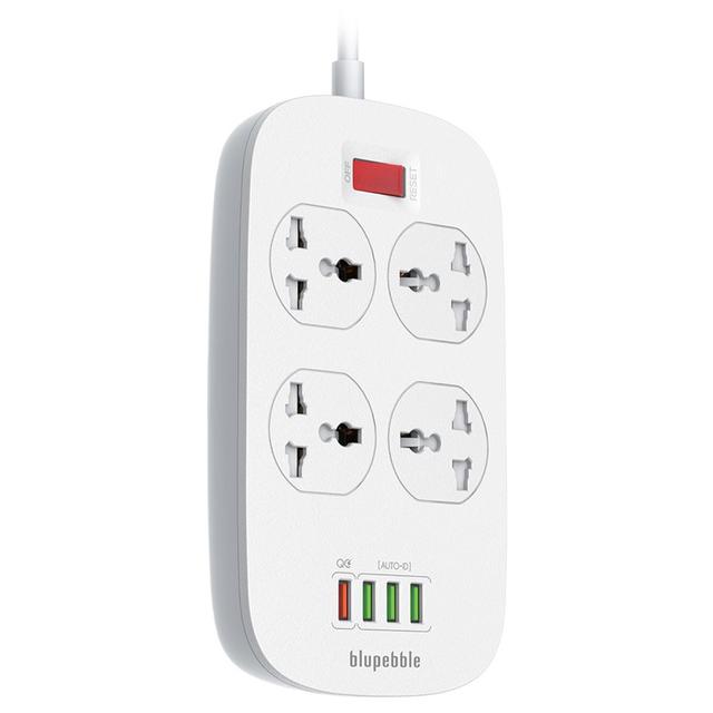 Blupebble - 4 Way Universal Surge Protector Power Strip w/ Extension Cord - White