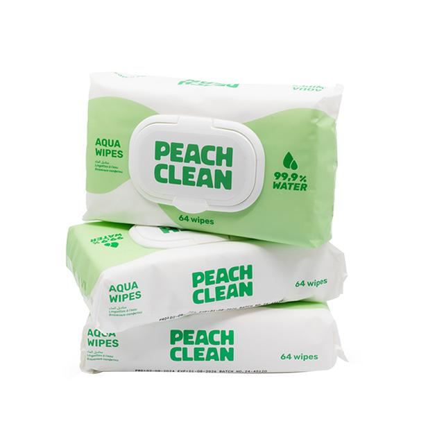 Peach Clean - Aqua Wipes - Pack of 3 - 192 Wipes