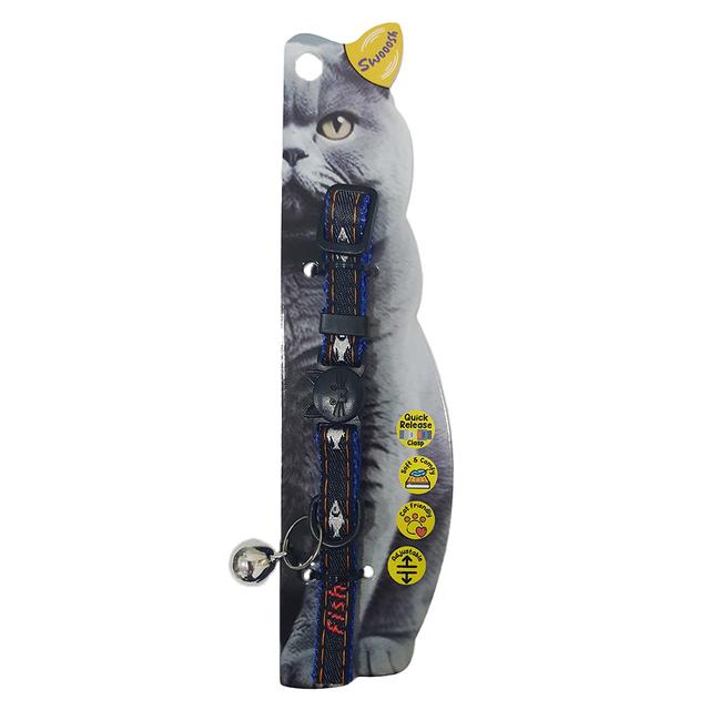 Nutrapet - Swooosh Samach In Jeans Nylon Safe Cat Collar - Blue