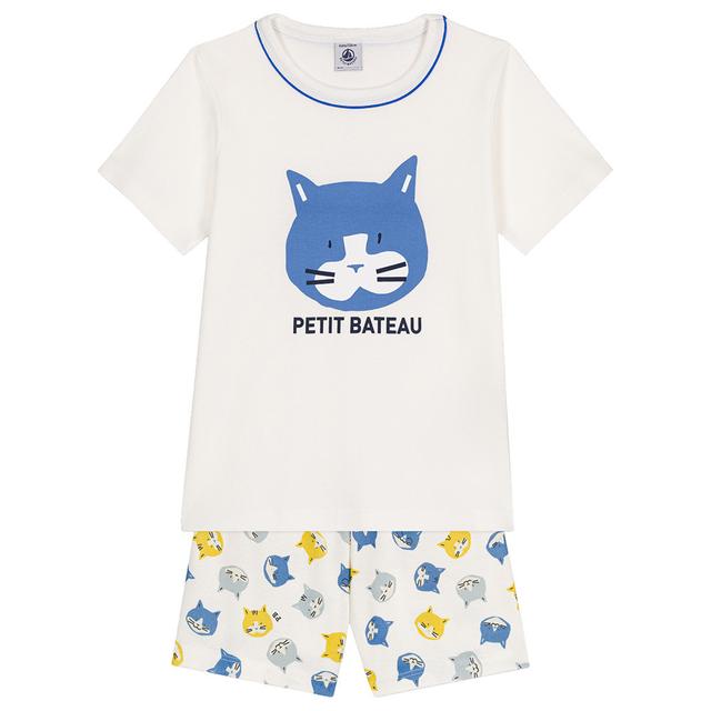 Petit Bateau - 2pc-Set - Boy's Short Cotton Pajama Set - White