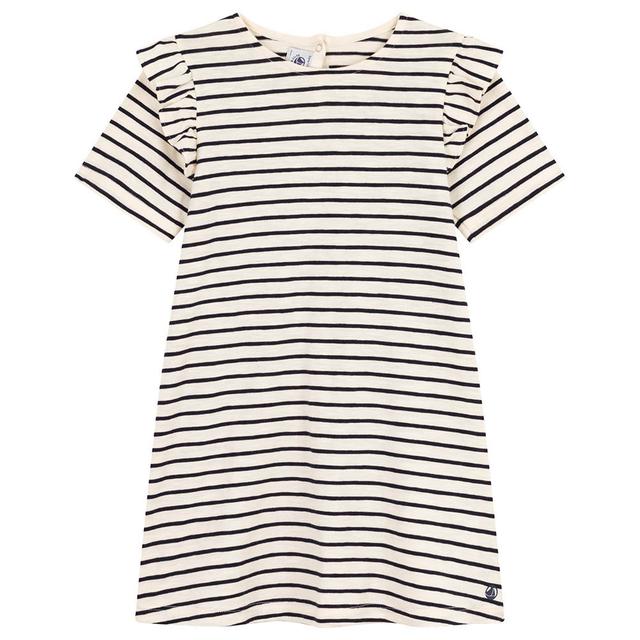 Petit Bateau - Girl's Stripy Short-Sleeves Cotton Dress - White/Blue