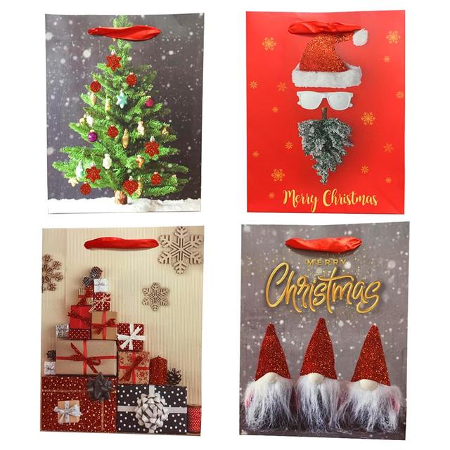 Brain Giggles - 4 Designs Christmas Gift Bag - 12pcs - 25x32x11 Cm