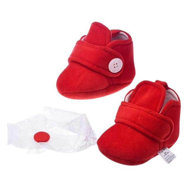 Tiny Hug - Soft & Warm Baby Booties w/ Headband - Red/White