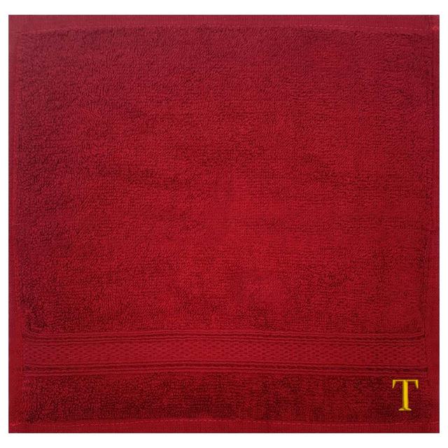 Byft - Letter T Monogrammed Face Towel - 30 x 30 cm - 6pcs - Burgundy