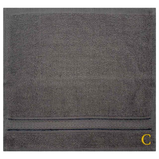 Byft - Letter C Monogrammed Face Towel - 30 x 30 cm - 6pcs - Dark Grey