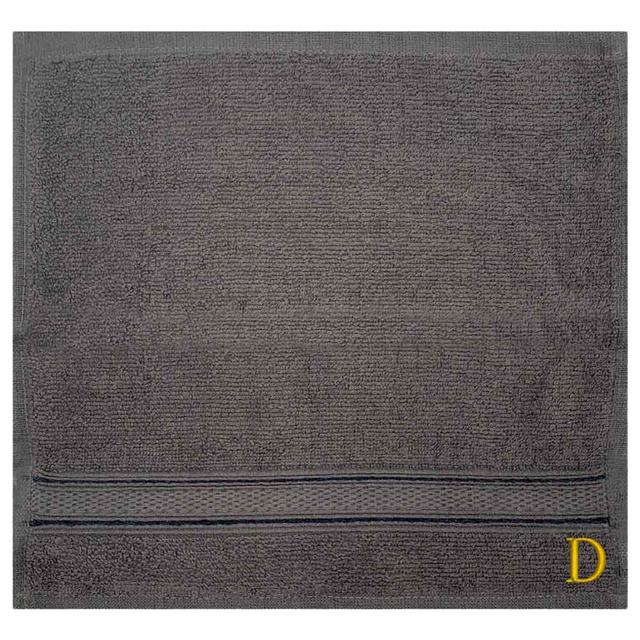 Byft - Letter D Monogrammed Face Towel - 30 x 30 cm - 6pcs - Dark Grey