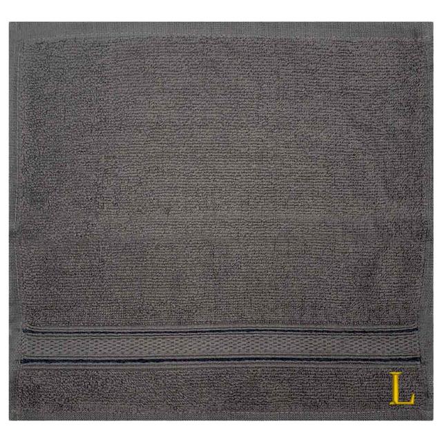 Byft - Letter L Monogrammed Face Towel - 30 x 30 cm - 6pcs - Dark Grey