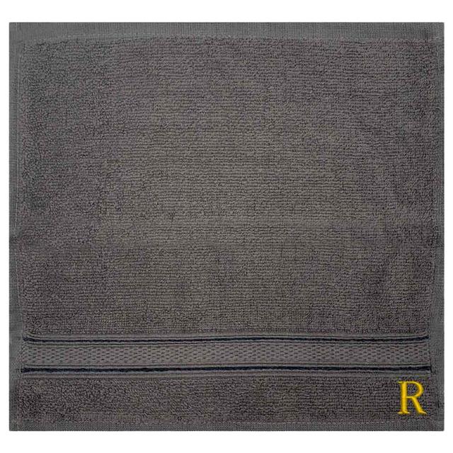 Byft - Letter R Monogrammed Face Towel - 30 x 30 cm - 6pcs - Dark Grey