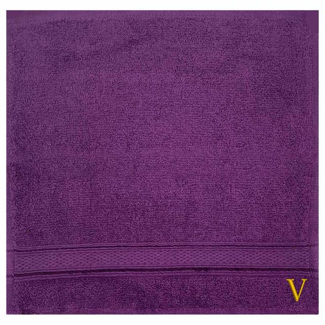 Byft - Letter V Monogrammed Face Towel - 30 x 30 cm - 6pcs - Purple