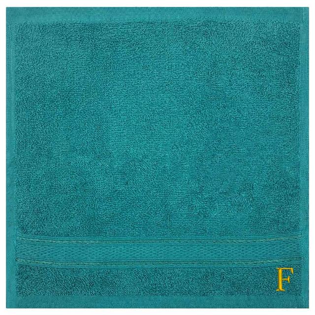 Byft - Letter F Monogrammed Face Towel - 30 x 30 cm - 6pcs - Turquoise Blue