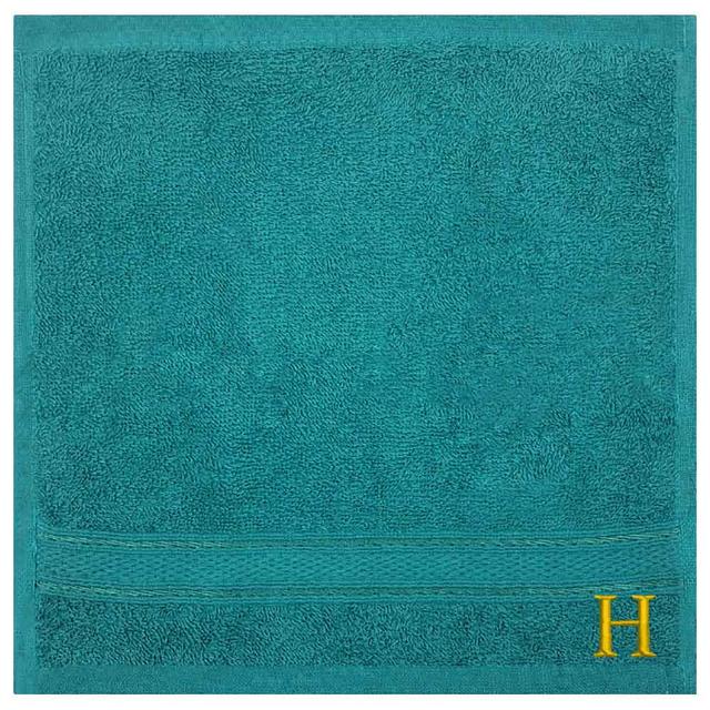 Byft - Letter H Monogrammed Face Towel - 30 x 30 cm - 6pcs - Turquoise Blue