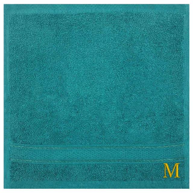 Byft - Letter M Monogrammed Face Towel - 30 x 30 cm - 6pcs - Turquoise Blue