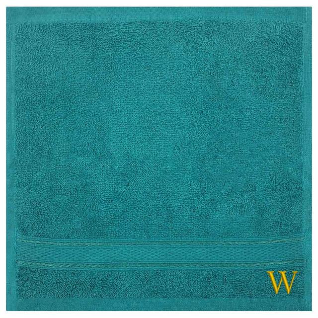 Byft - Letter W Monogrammed Face Towel - 30 x 30 cm - 6pcs - Turquoise Blue