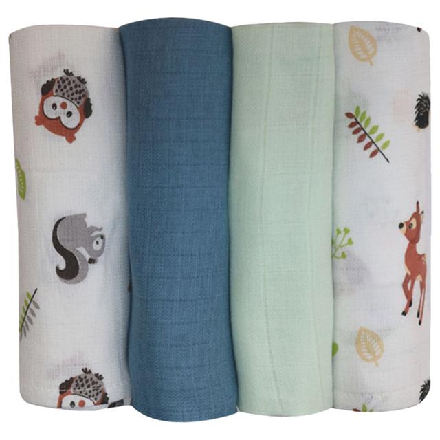 Prokids - 4pc-Set - Essential Muslin Swaddle Blanket - Green/Blue