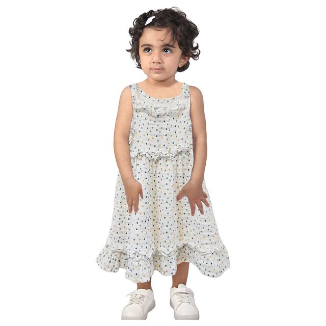 Prokids - Baby Girl's Ruffled Hem Muslin Frock - White