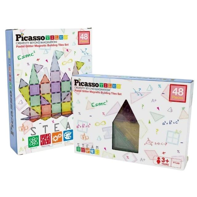 Picasso Tiles - Magnetic Pastel Glitter - 48 Pcs