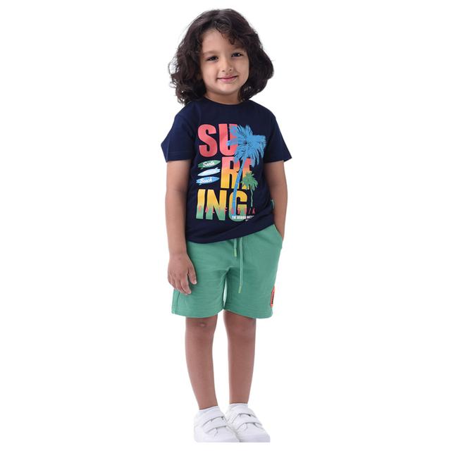 Victor and Jane - 2pc-Set - Boy's Cotton T-Shirt and Shorts - Navy/Green