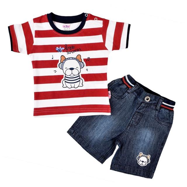 Smart Baby - 2pc-Set - Cotton T-Shirt & Bermuda - Red/Blue