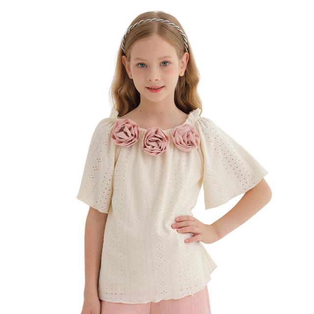 Nexgen Girls - Girl's Round Neck Shorts Sleeve Top - Beige