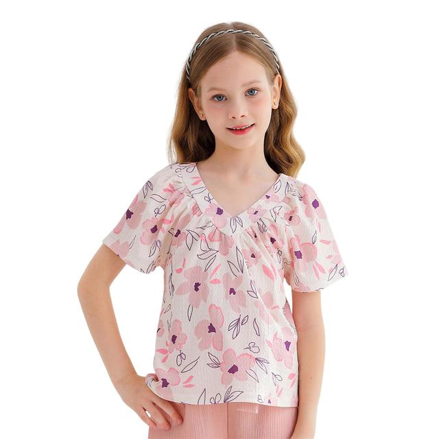 Nexgen Girls - Girl's V-Neck Shorts Sleeve Floral Top - Pink