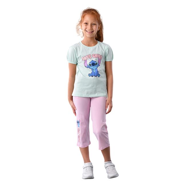 Disney - 2pc-Set - Girl Half Sleeve Top w/ Capri - Green/Pink