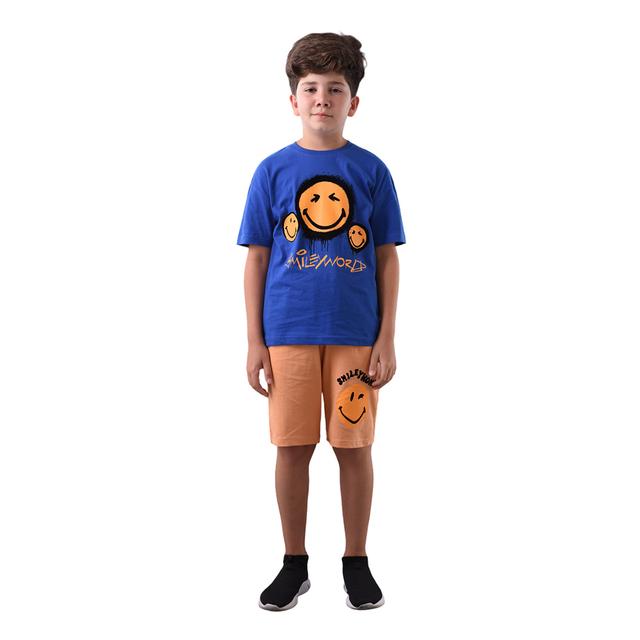 Emoji - 2pc-Set - Boy Smiley T-Shirt w/ Shorts - Navy/Tan