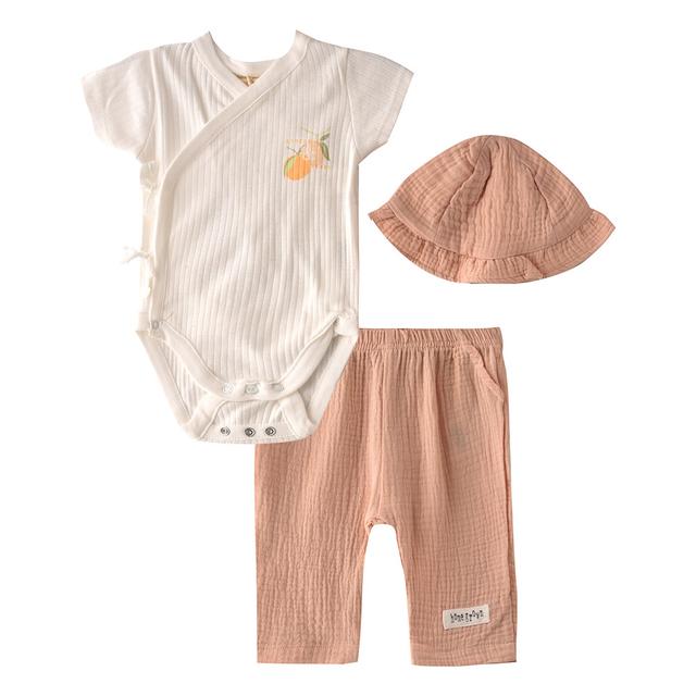 Rock a Bye Baby - 3pc-Set - Baby Girl Bodysuit, Pants w/ Cap - White/Pink