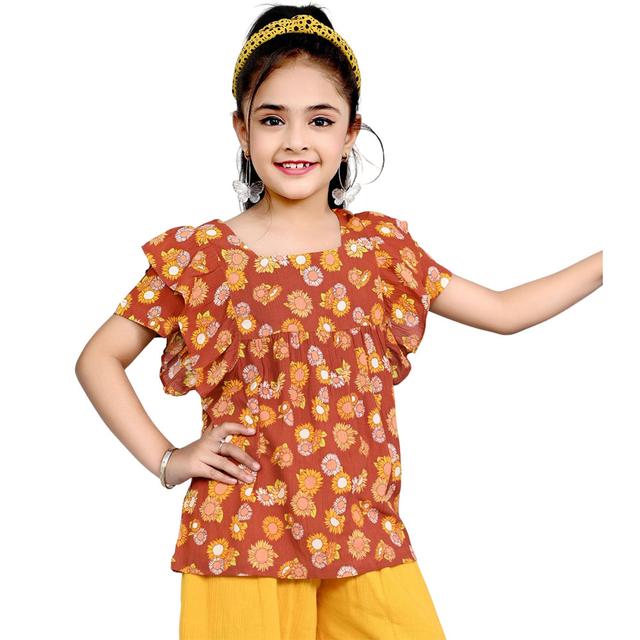 Nexgen Girls - Girl's Half Sleeve Printed Top - Brown