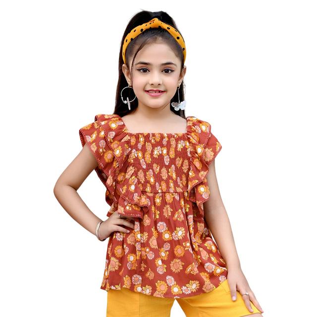 Nexgen Girls - Girl's Smocked Printed Top - Brown