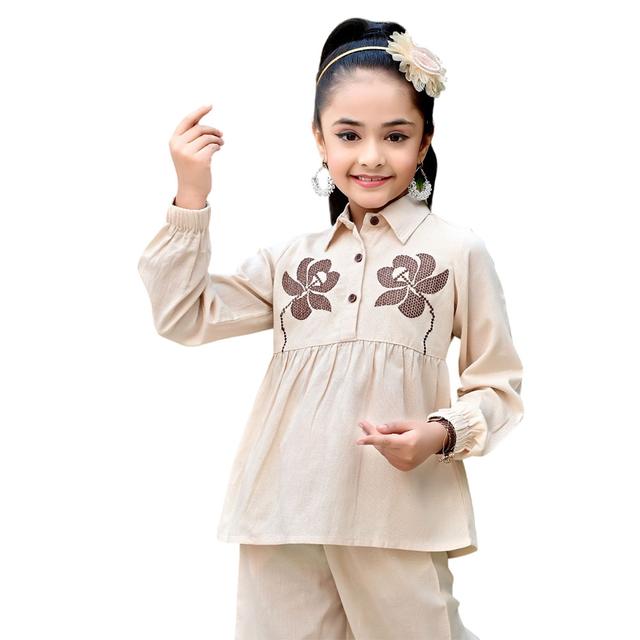 Nexgen Girls - Girl's Plain Embroidered Long Sleeve Top - Cream