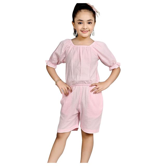 Flower Girl - Girl's Square Neck Playsuit - Pink