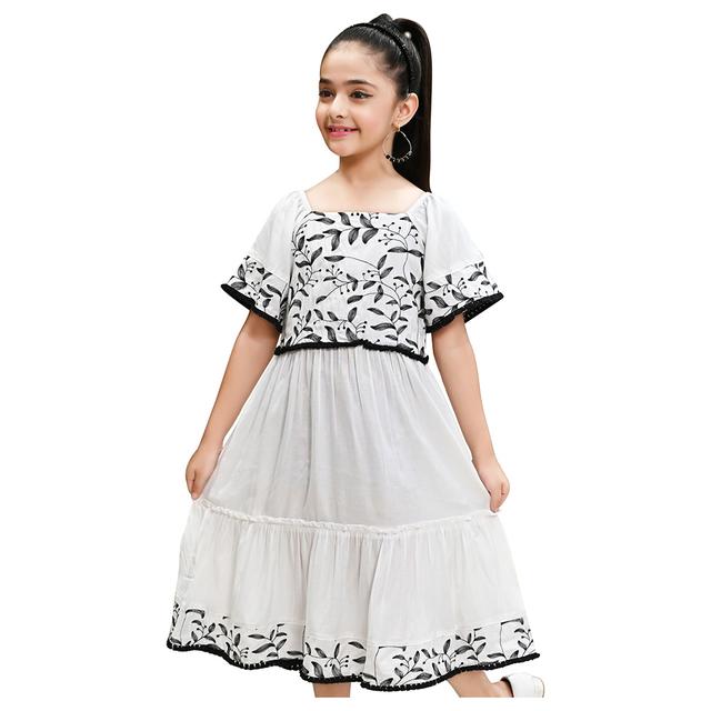 Flower Girl - Girl's Square Neck Plain Dress - White/Black