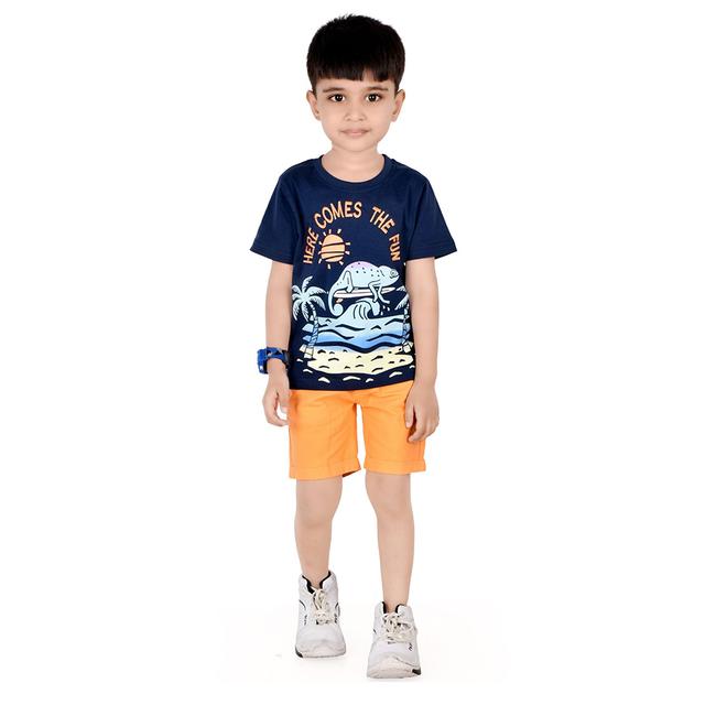 Genius - 2pc-Set - Boy's Half Sleeve T-Shirt w/ Bermuda Shorts - Blue/Orange