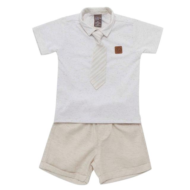 Little Kangaroos - 3pc-Set - Baby Boy Shirt, Tie & Shorts - White/Beige